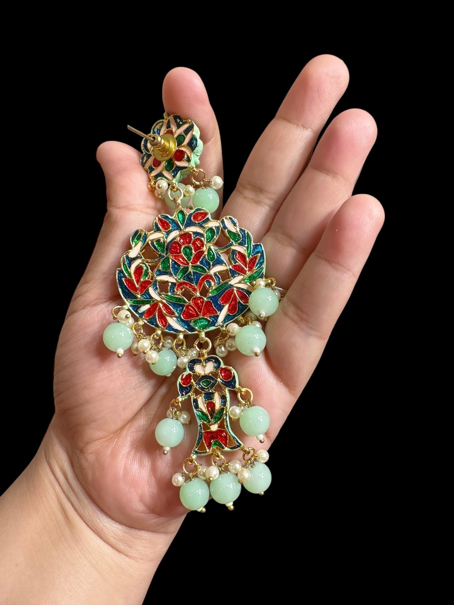 Farwah large Kundan earrings - Mint ( READY TO SHIP )