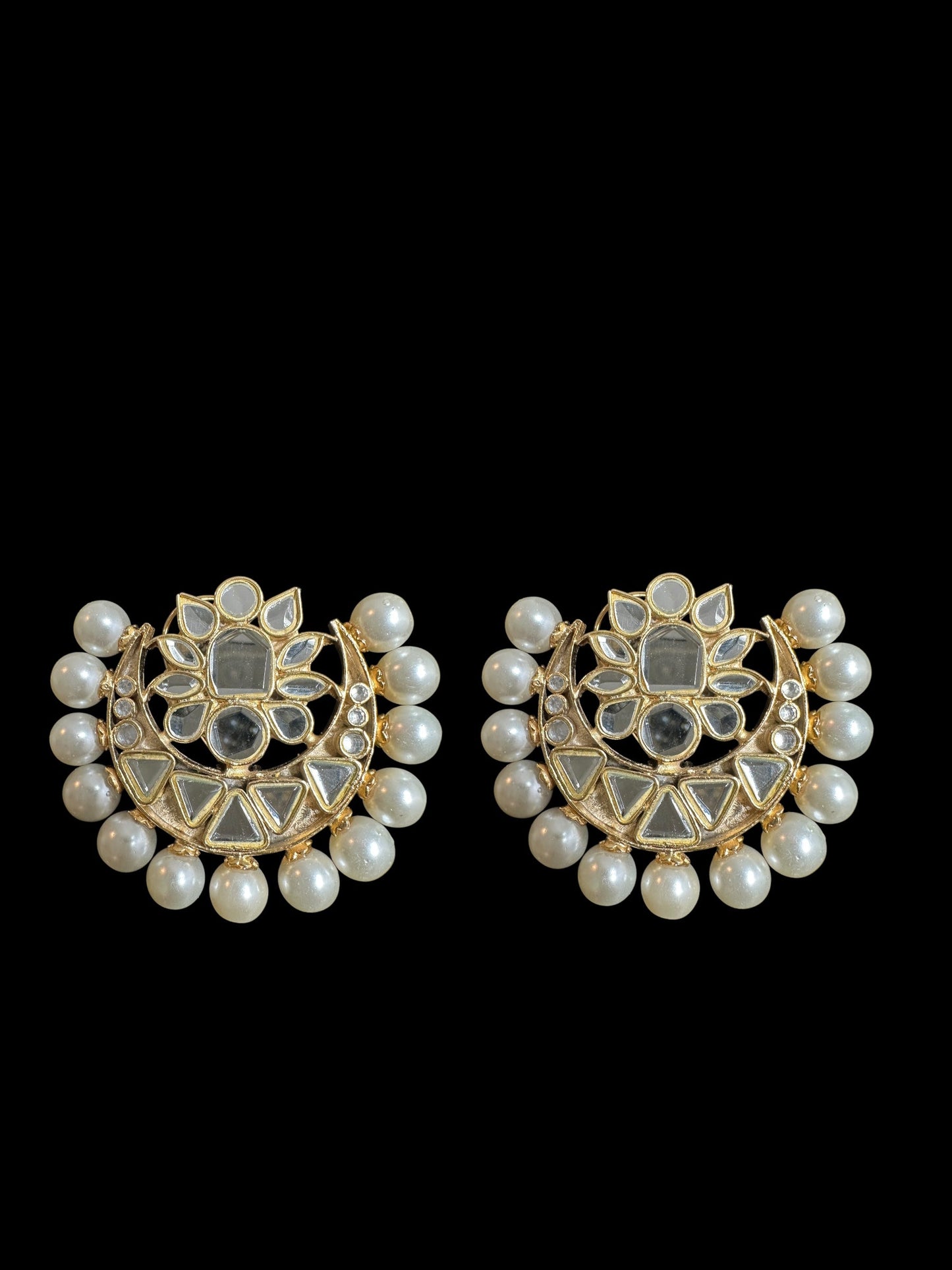 DT1 Niswa Gold-Plated Kundan Tops Handcrafted Pearl Stud Earrings ( READY TO SHIP )