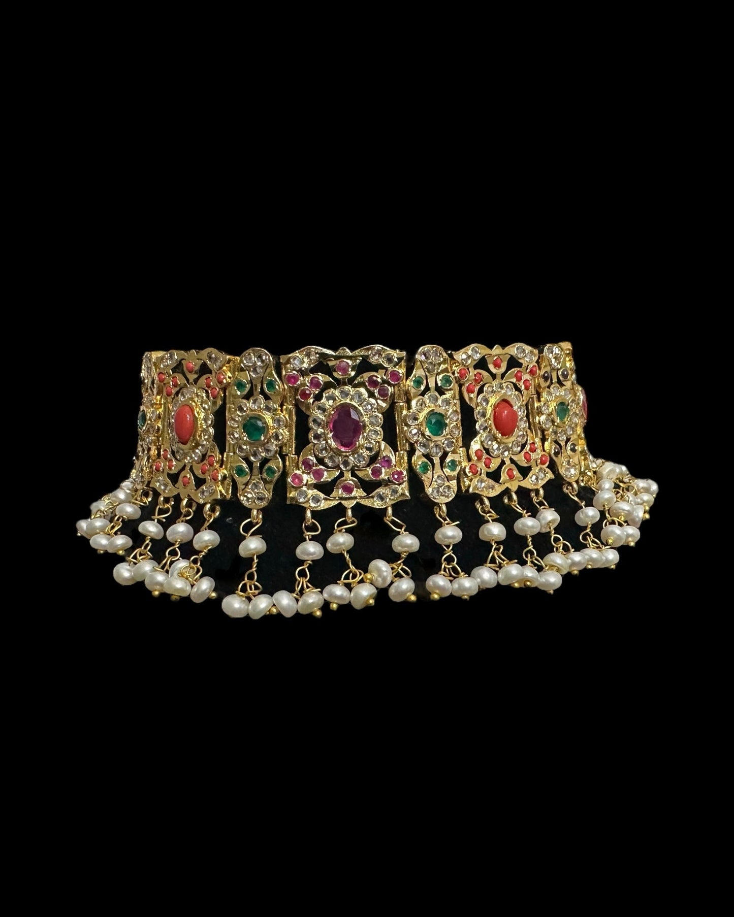 C543 Nishat fresh water pearl choker with earrings -Navratan ( READY TO SHIP )