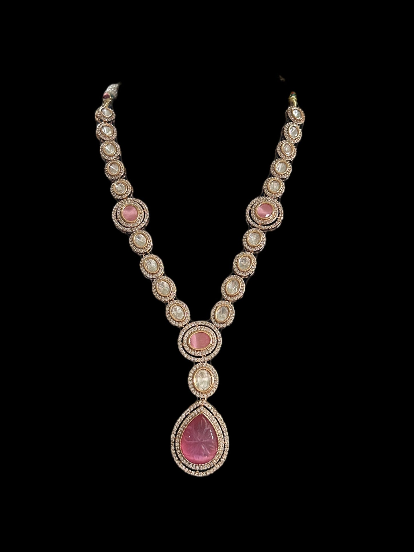 DNS93 Reema high quality Polki necklace set - PINK ( READY TO SHIP )