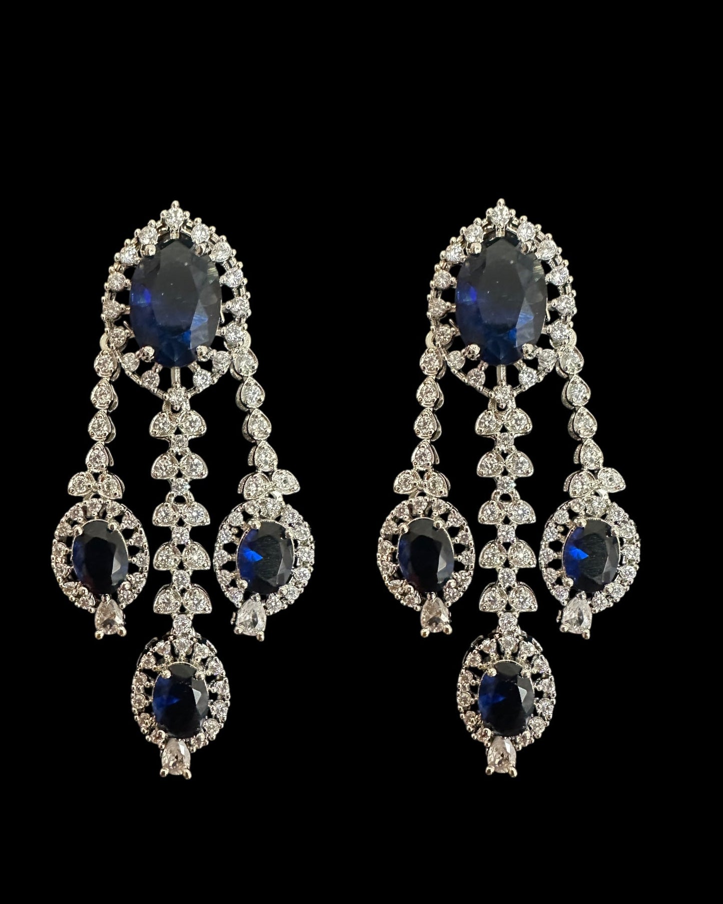 DER755 cz earrings - sapphire blue, silver plated ( READY TO SHIP )
