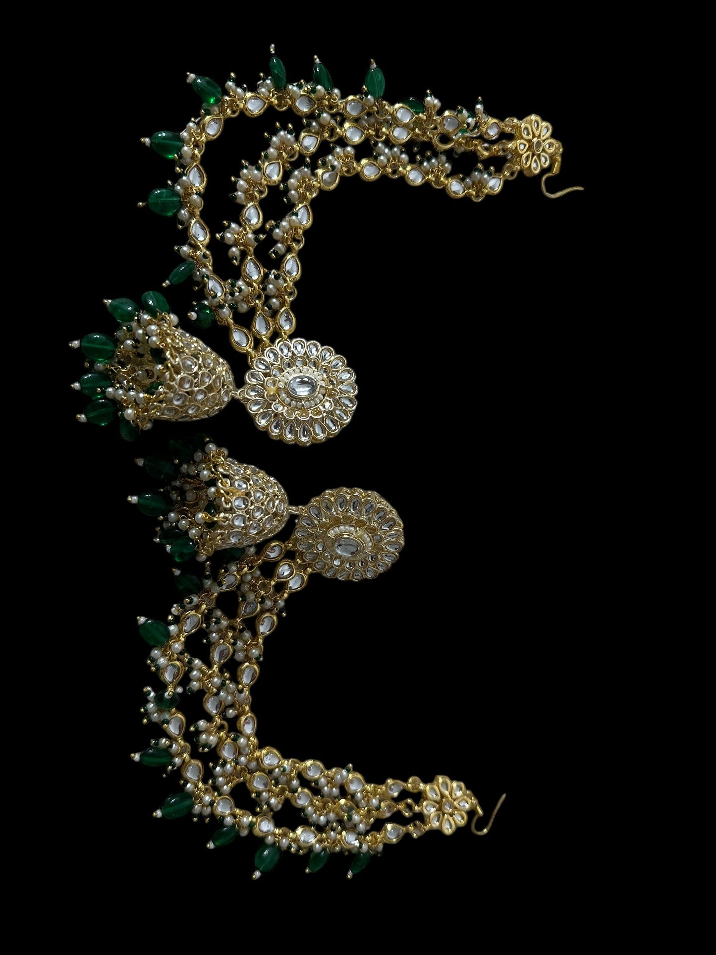 Kundan jhumka earrings with ear supports ( SHIPS IN 3 WEEKS )