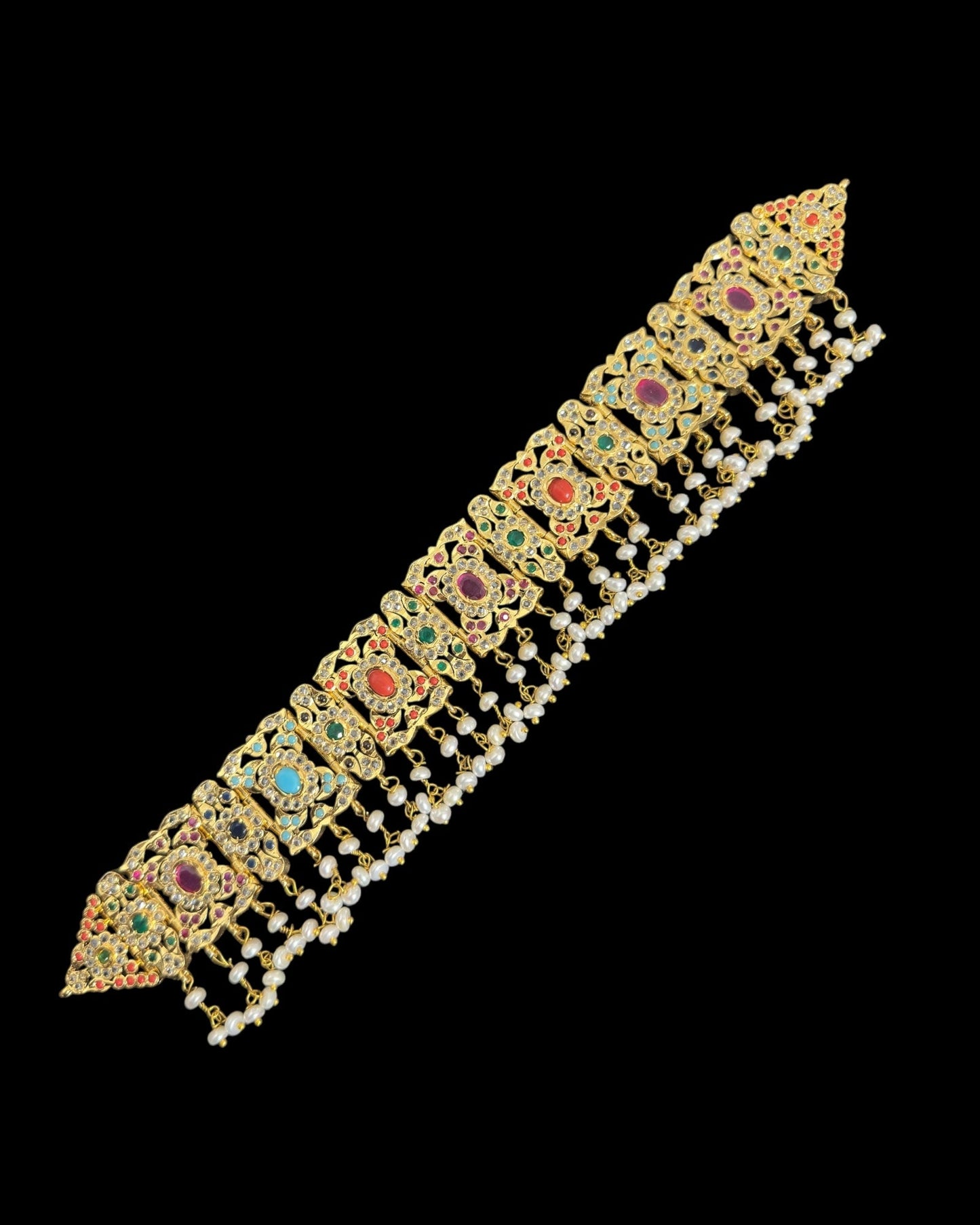 C543 Nishat fresh water pearl choker with earrings -Navratan ( READY TO SHIP )