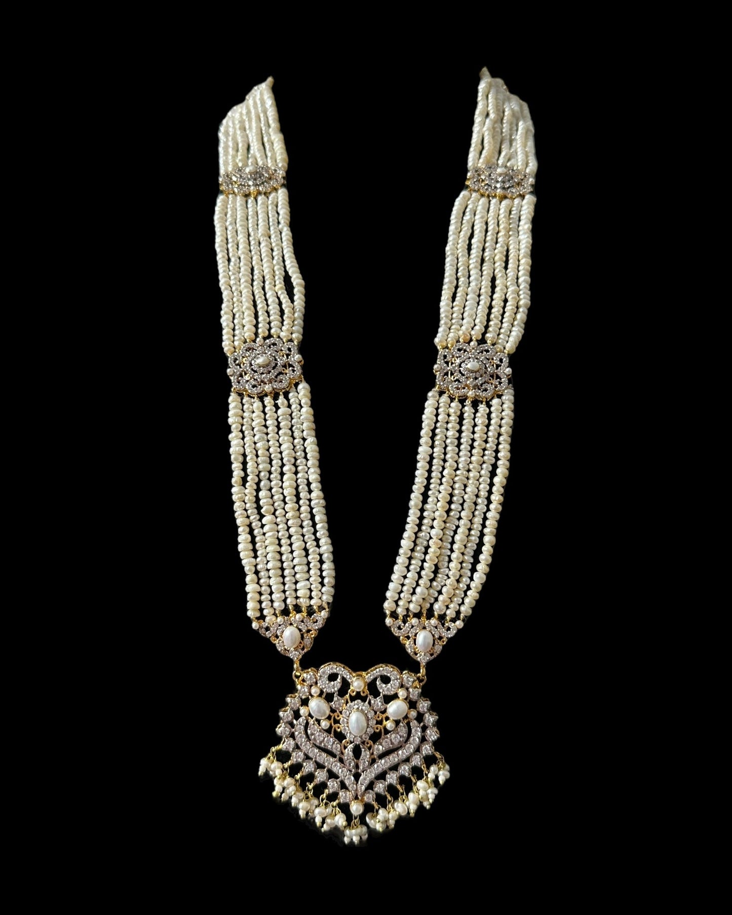 BR464 RAABYA fresh water pearl bridal choker Rani haar set with earrings tika ( READY TO SHIP )