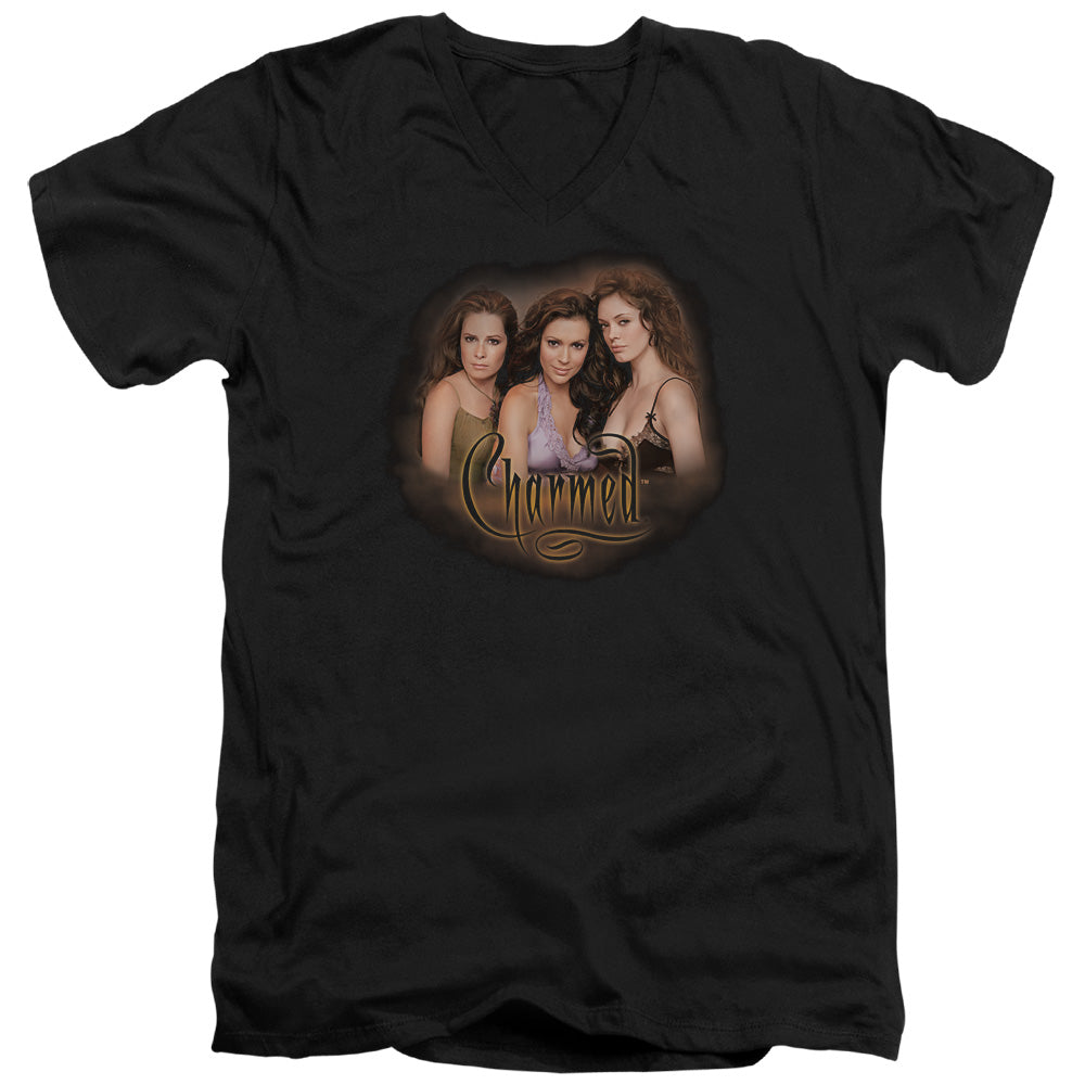 Charmed Okin Mens Slim Fit V-Neck T Shirt Black Officially Licensed