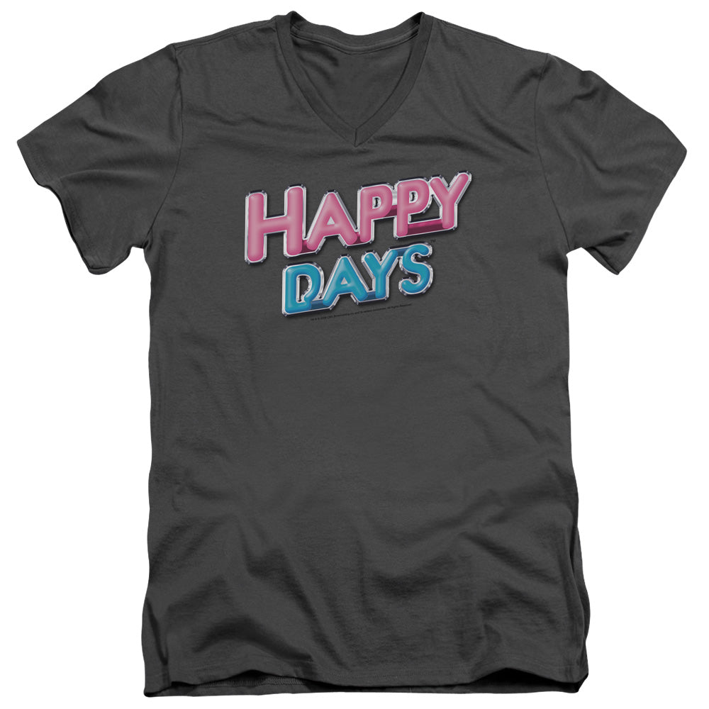 Happy Days Happy Days Logo Mens Slim Fit V-Neck T Shirt Charcoal Officially Licensed