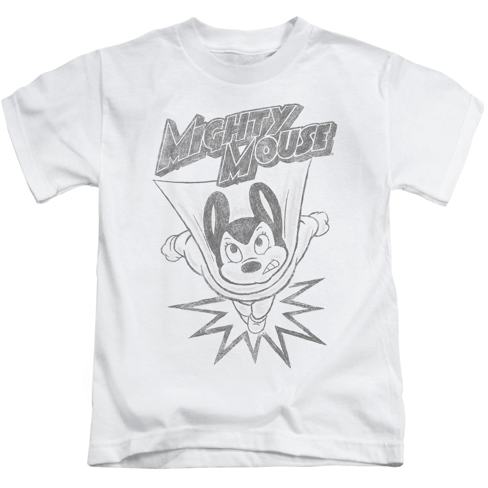 Mighty Mouse Bursting Out Juvenile Kids Youth T Shirt White Officially Licensed