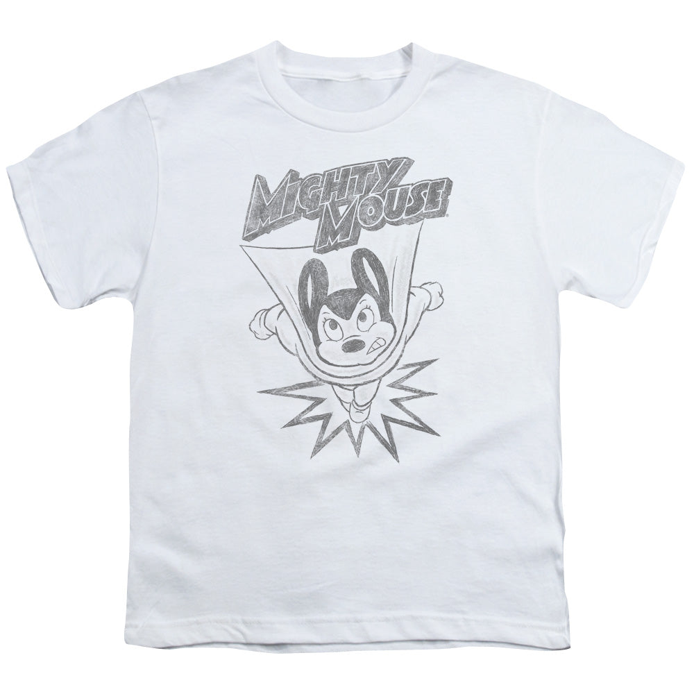Mighty Mouse Bursting Out Kids Youth T Shirt White Officially Licensed