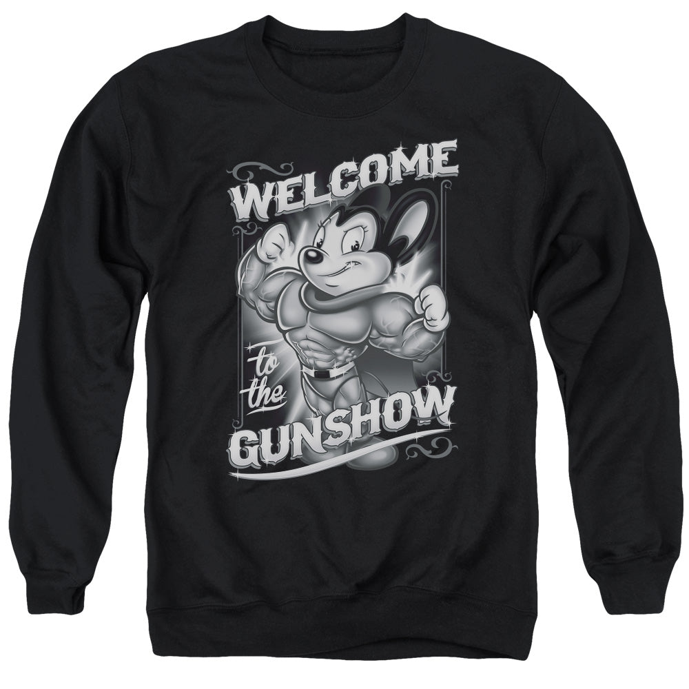 Mighty Mouse Mighty Gunshow Mens Crewneck Sweatshirt Black Officially Licensed