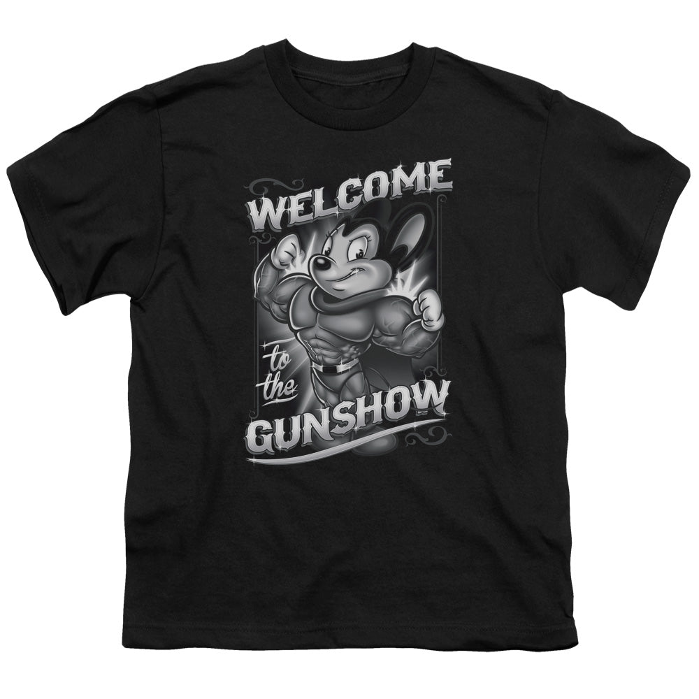 Mighty Mouse Mighty Gunshow Kids Youth T Shirt Black Officially Licensed