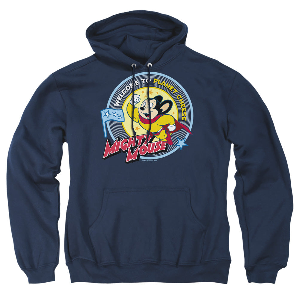 Mighty Mouse Planet Cheese Mens Hoodie Navy Officially Licensed