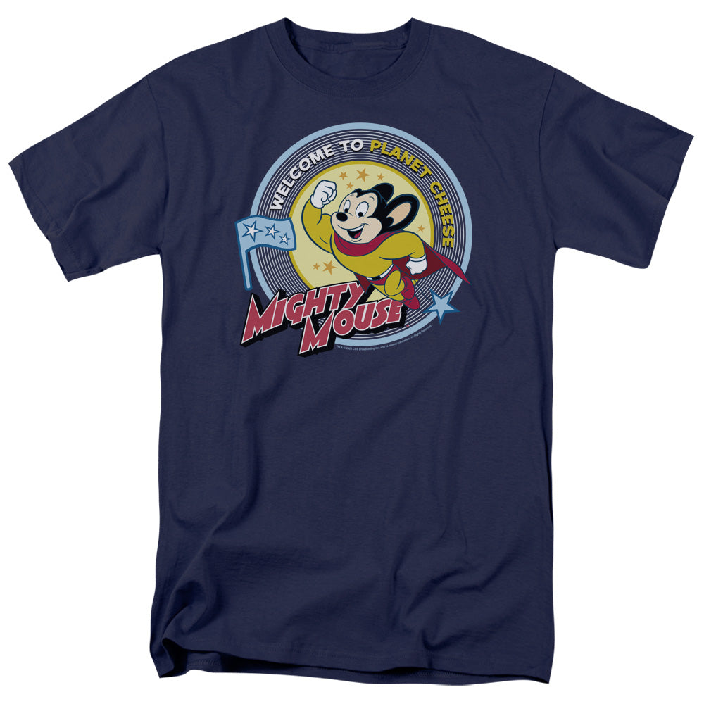 Mighty Mouse Planet Cheese Mens T Shirt Navy Officially Licensed