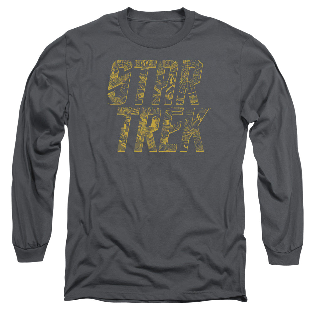 Star Trek Schematic Logo Mens Long Sleeve Shirt Charcoal Officially Licensed Officially Licensed