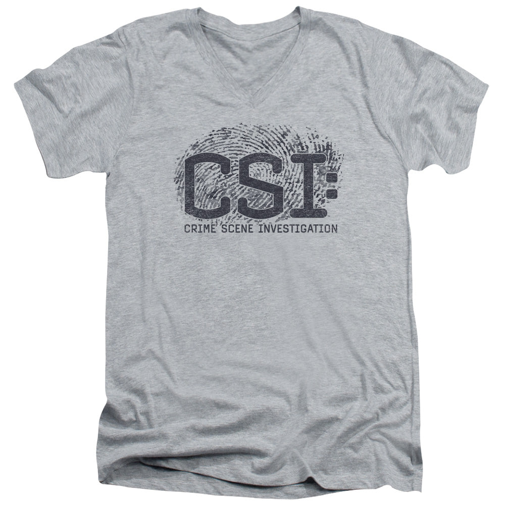 Csi Distressed Logo Mens Slim Fit V-Neck T Shirt Athletic Heather Officially Licensed