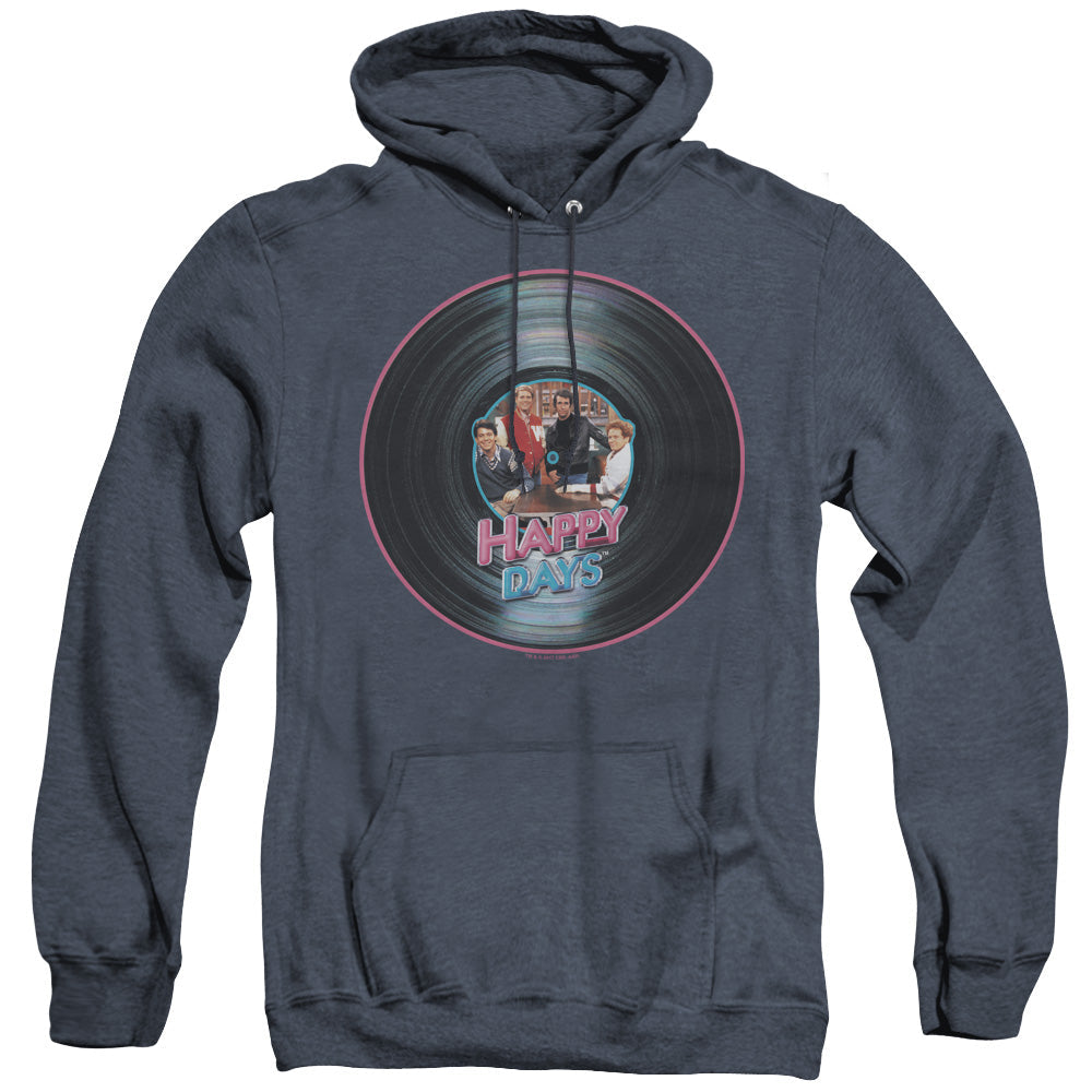 Happy Days On The Record Mens Heather Hoodie Navy Officially Licensed