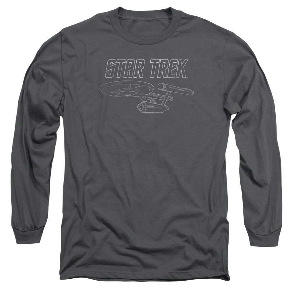 Star Trek Tos Enterprise Mens Long Sleeve Shirt Charcoal Officially Licensed Officially Licensed