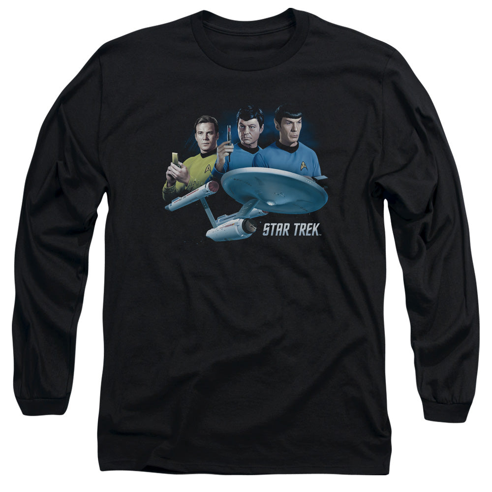 Star Trek Main Three Mens Long Sleeve Shirt Black Officially Licensed Officially Licensed