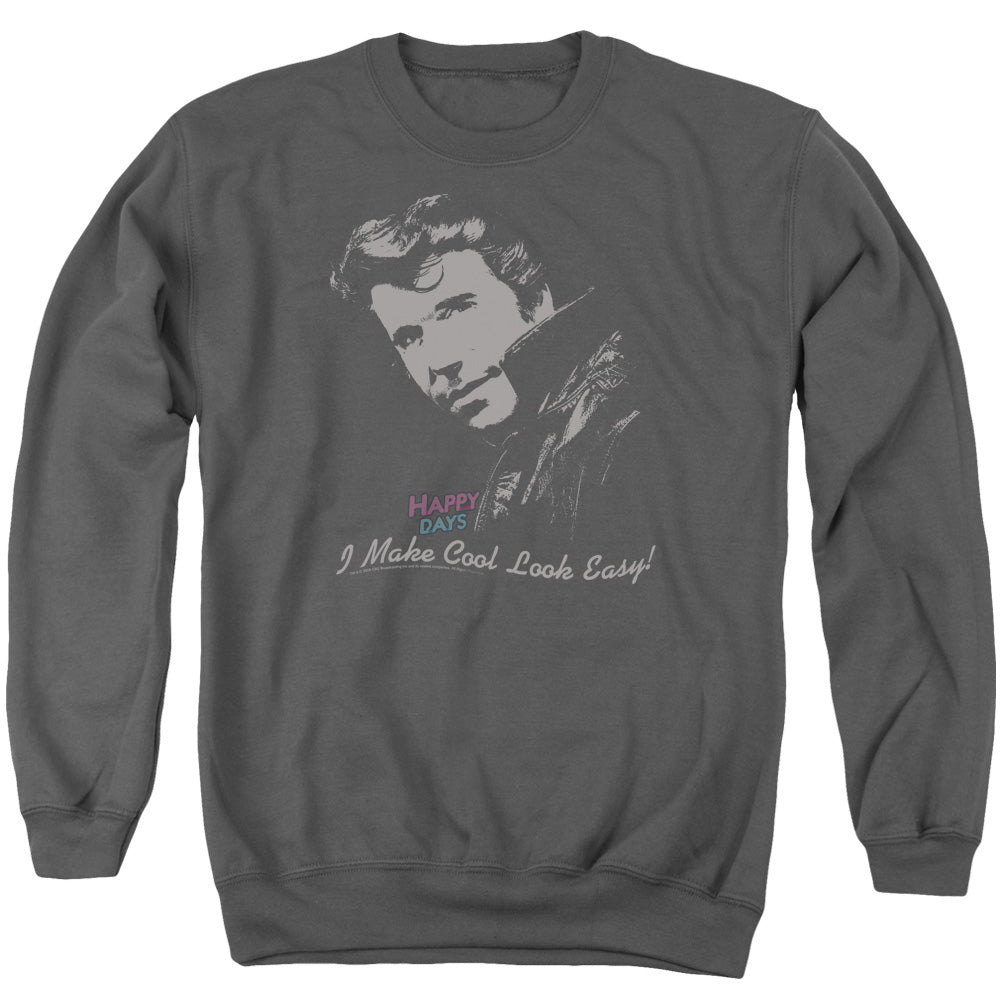 Happy Days Cool Fonz Mens Crewneck Sweatshirt Charcoal Officially Licensed