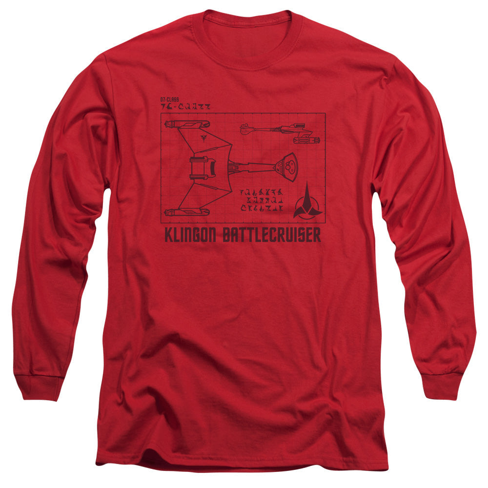 Star Trek D7 Diagram Mens Long Sleeve Shirt Red Officially Licensed Officially Licensed