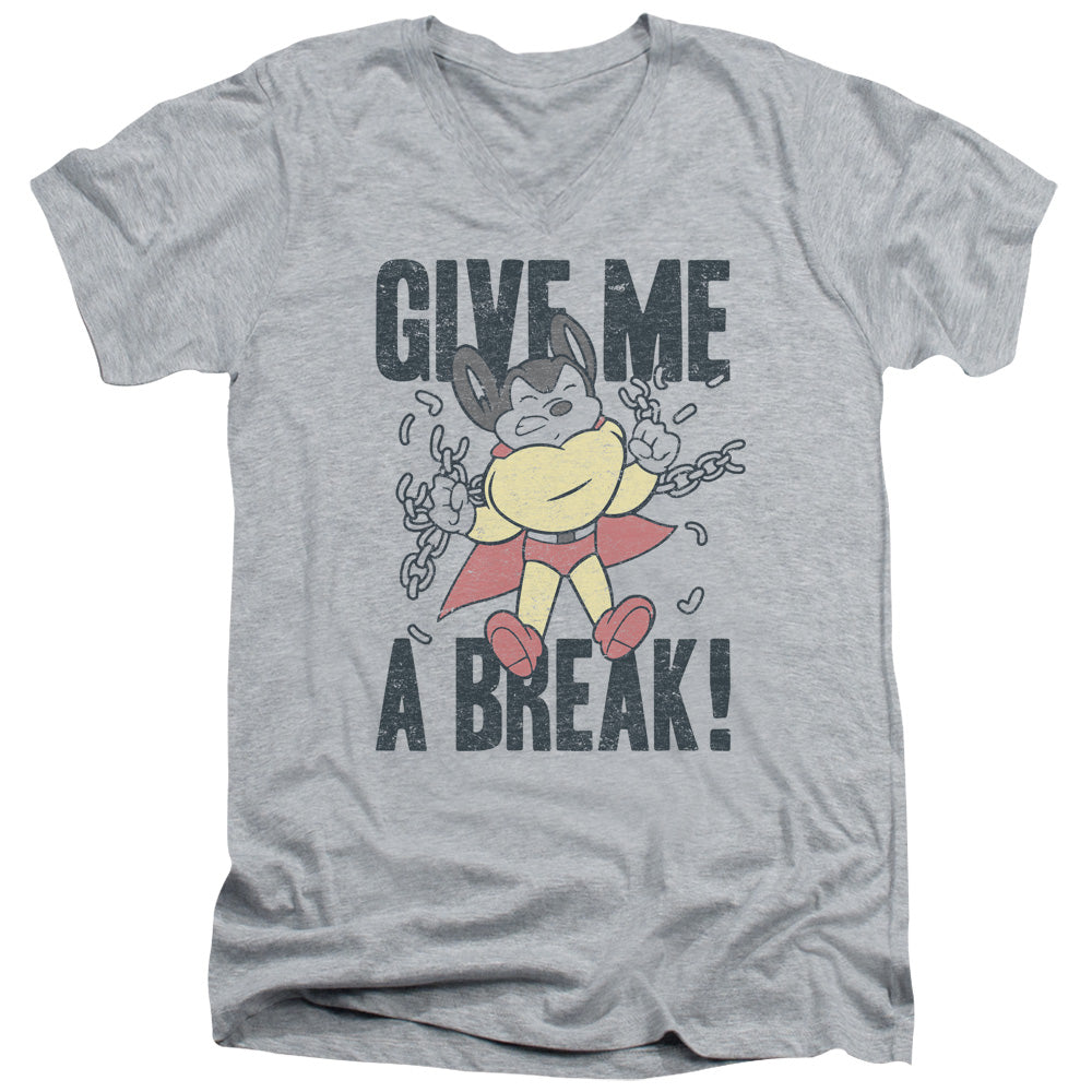 Mighty Mouse Give Me a Break Mens Slim Fit V-Neck T Shirt Athletic Heather Officially Licensed