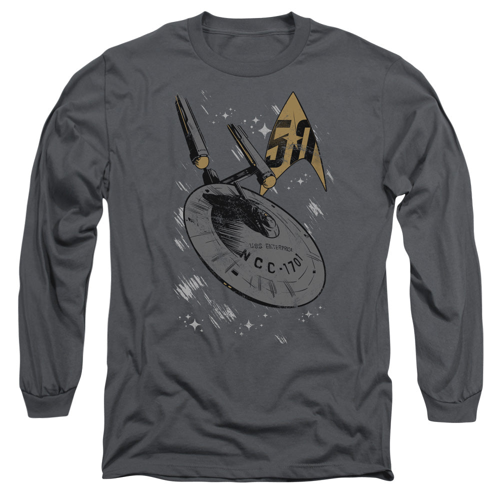 Star Trek Enterprise Dash Mens Long Sleeve Shirt Charcoal Officially Licensed Officially Licensed