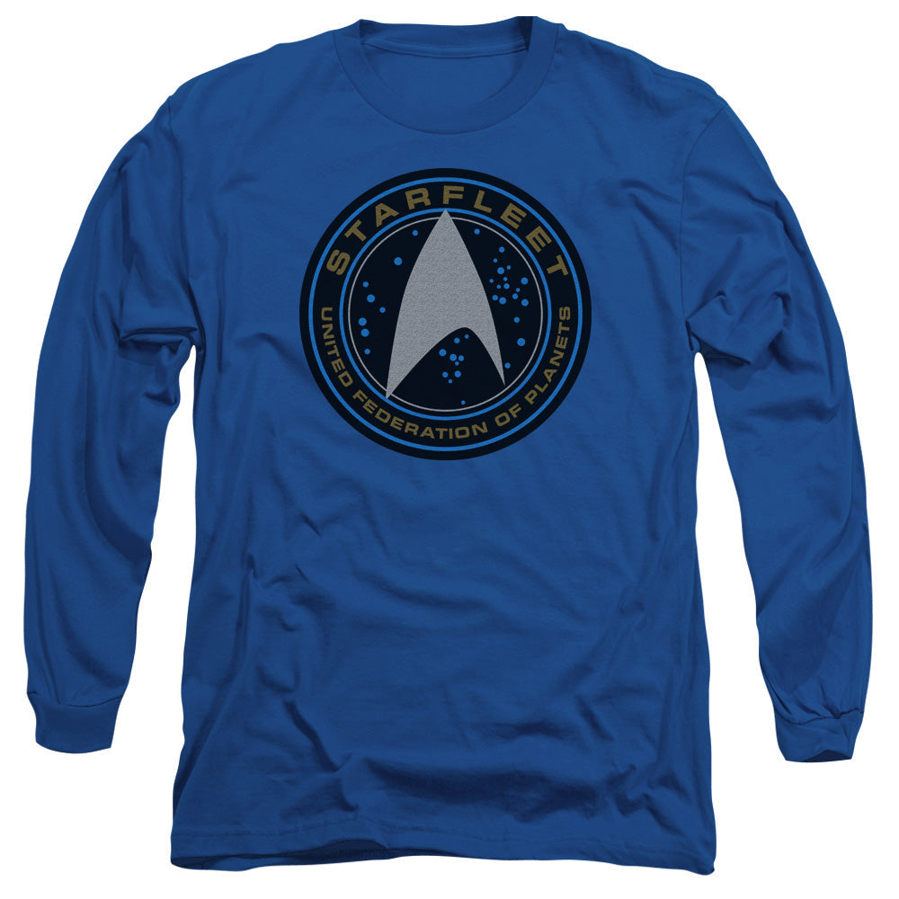 Star Trek Beyond Starfleet Patch Mens Long Sleeve Shirt Royal Officially Licensed