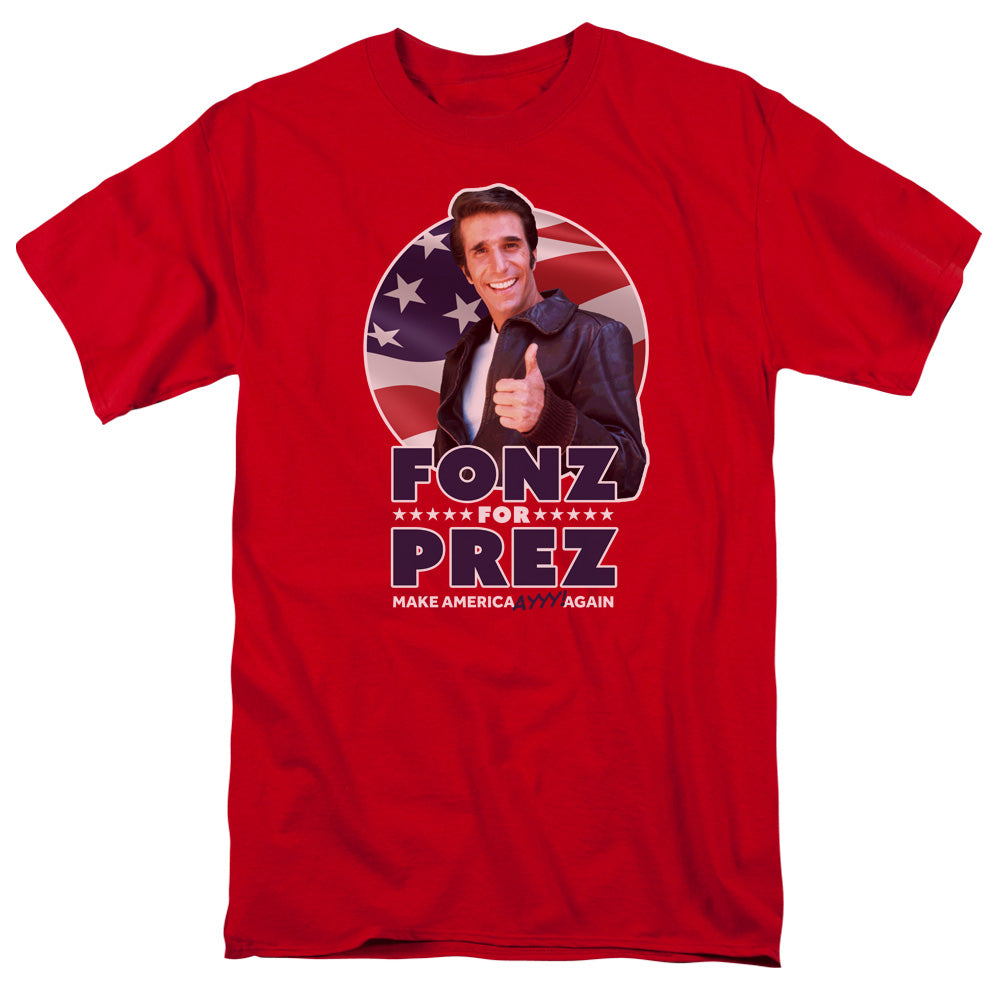 Happy Days Fonz For Prez Mens T Shirt Red Officially Licensed