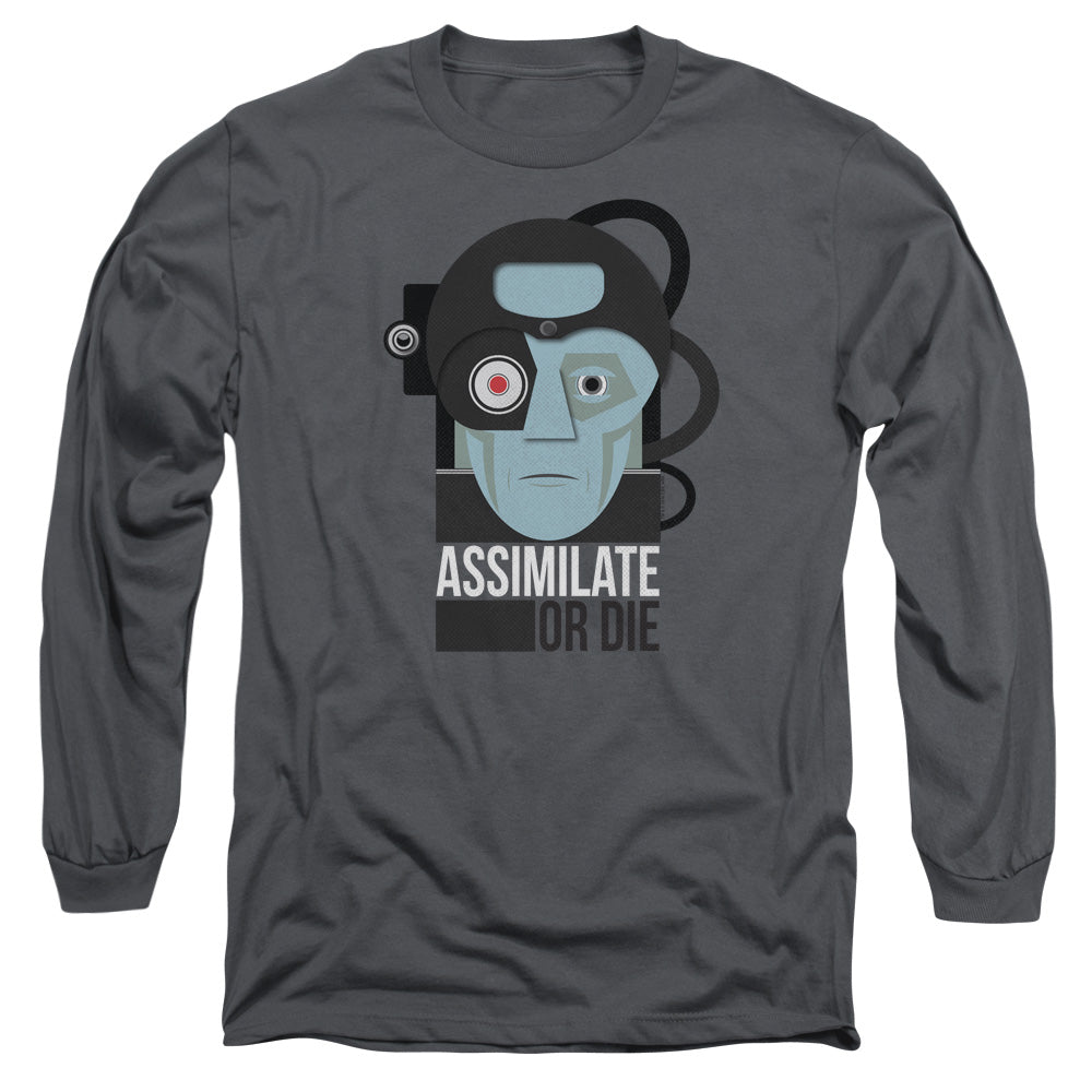 Star Trek Assismilate Or Die Mens Long Sleeve Shirt Charcoal Officially Licensed