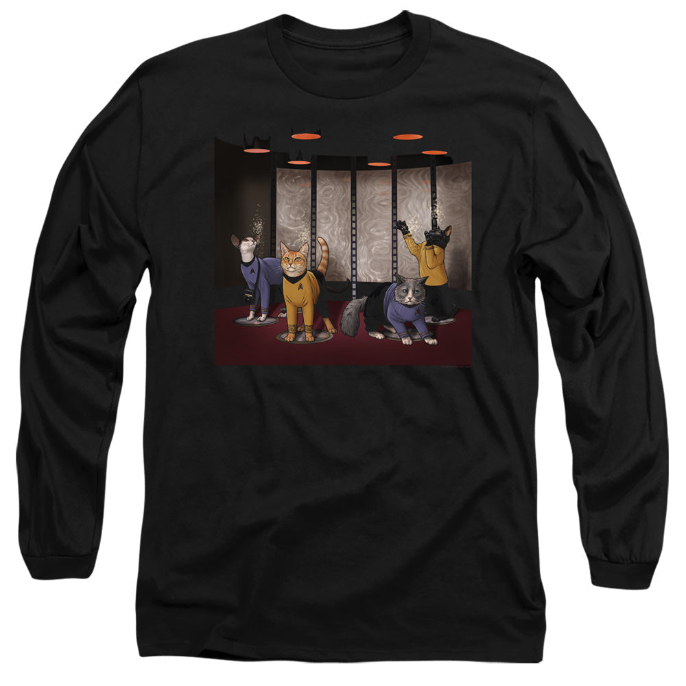 Star Trek Beam Meow Up Mens Long Sleeve Shirt Black Officially Licensed Officially Licensed