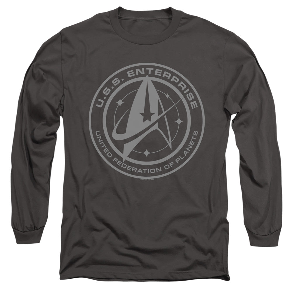 Star Trek Discovery Enterprise Crest Mens Long Sleeve Shirt Charcoal Officially Licensed Officially Licensed