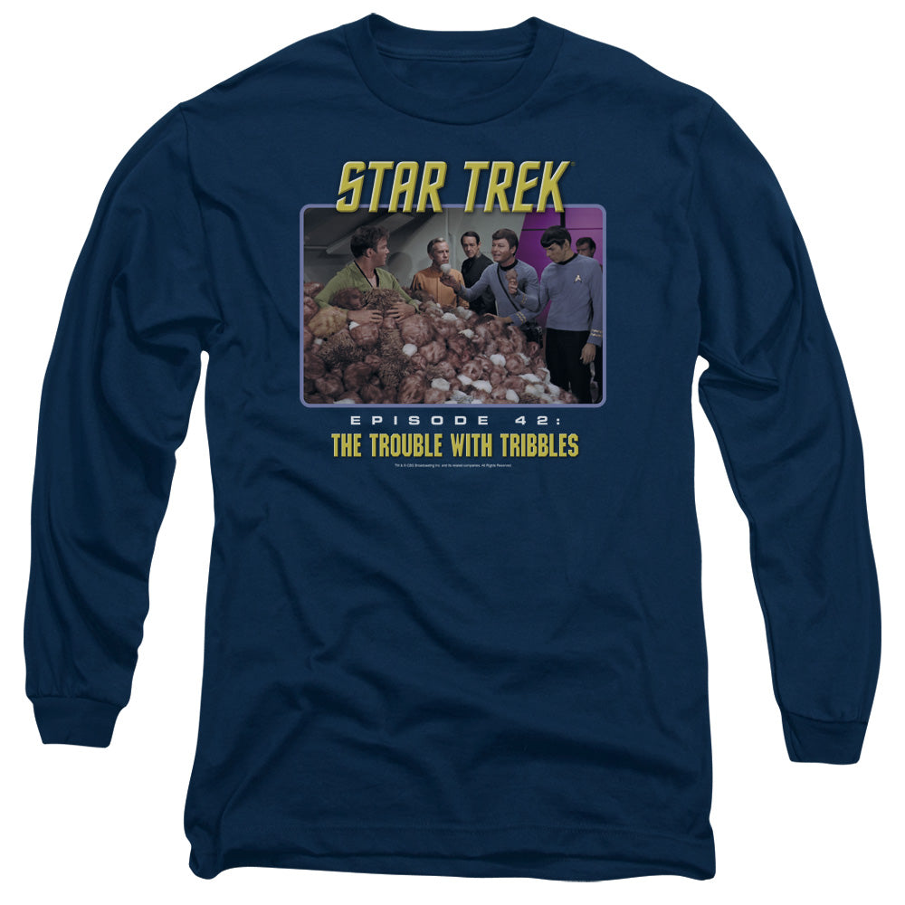 St:Original The Trouble With Tribbles Mens Long Sleeve Shirt Navy Officially Licensed