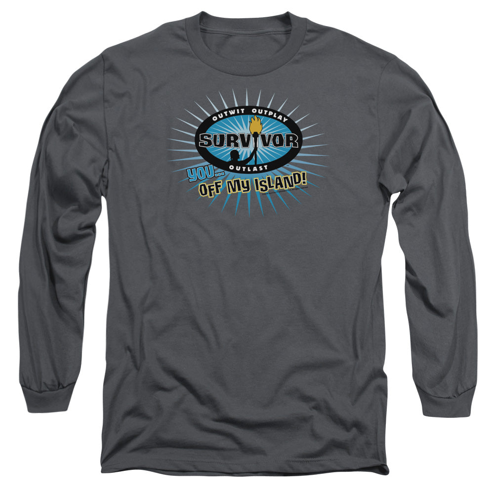 Survivor Off My Island Mens Long Sleeve Shirt Charcoal Officially Licensed
