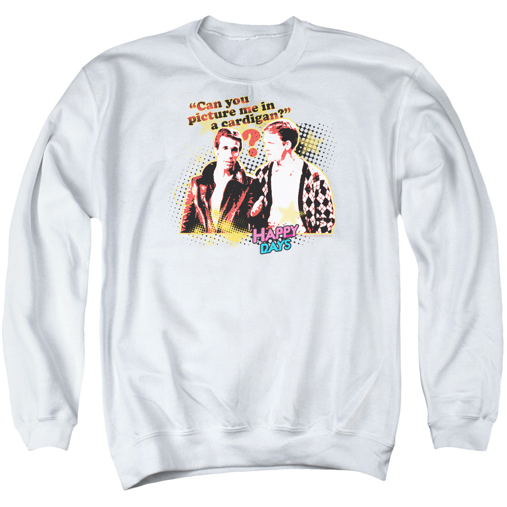 Happy Days No Cardigans Mens Crewneck Sweatshirt White Officially Licensed