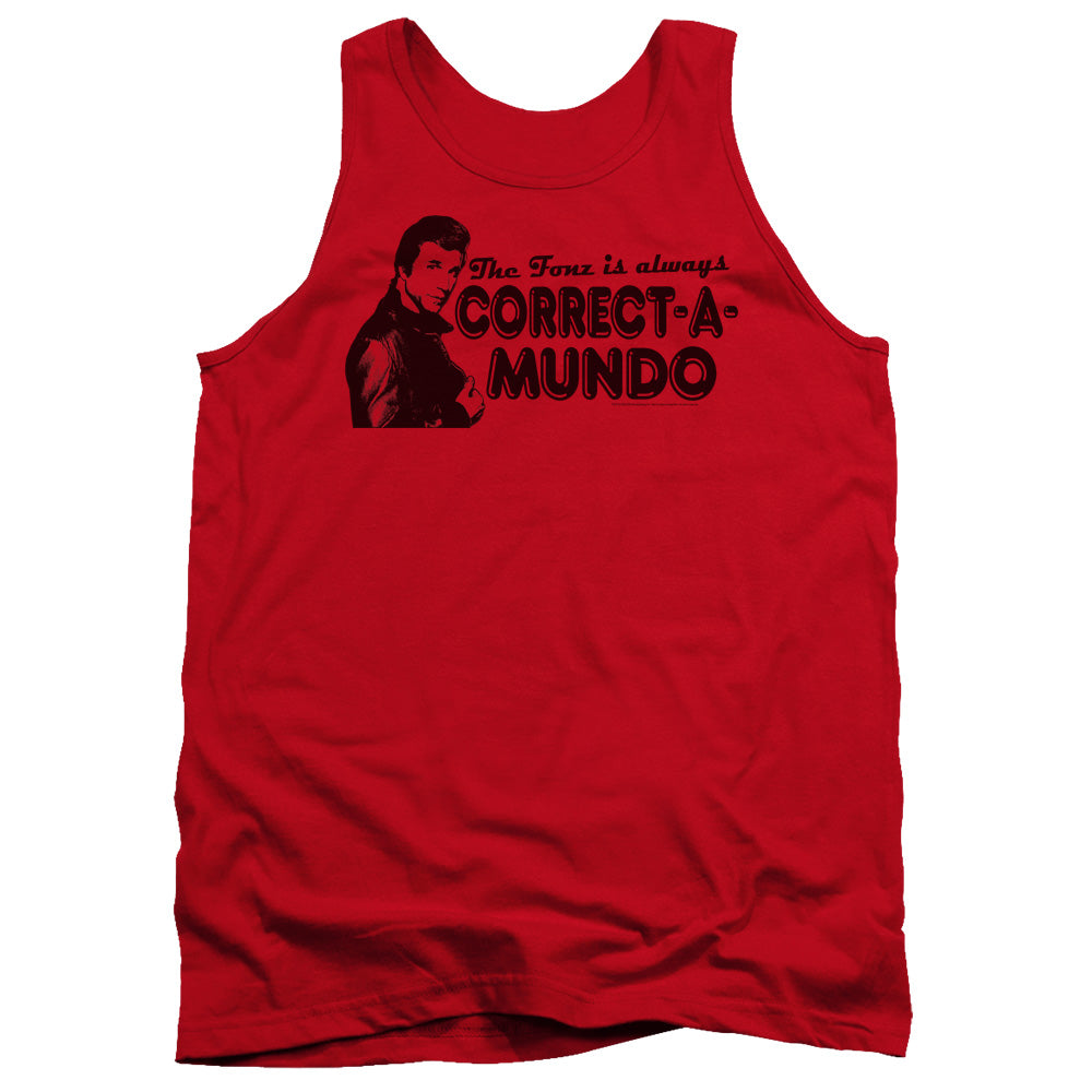 Happy Days Correct A Mundo Mens Tank Top Shirt Red Officially Licensed