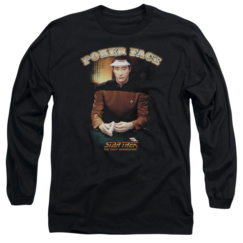 Star Trek Poker Face Mens Long Sleeve Shirt Black Officially Licensed Officially Licensed