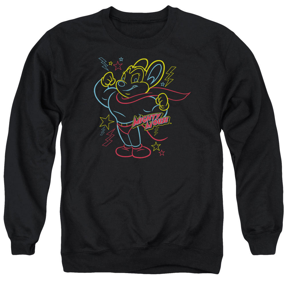 Mighty Mouse Neon Hero Mens Crewneck Sweatshirt Black Officially Licensed