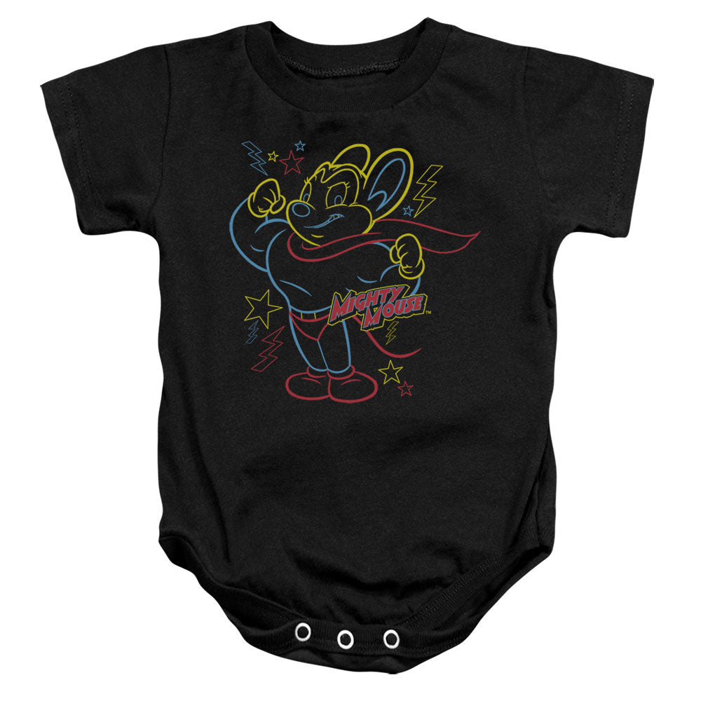 Mighty Mouse Neon Hero Infant Baby Snapsuit Black Officially Licensed