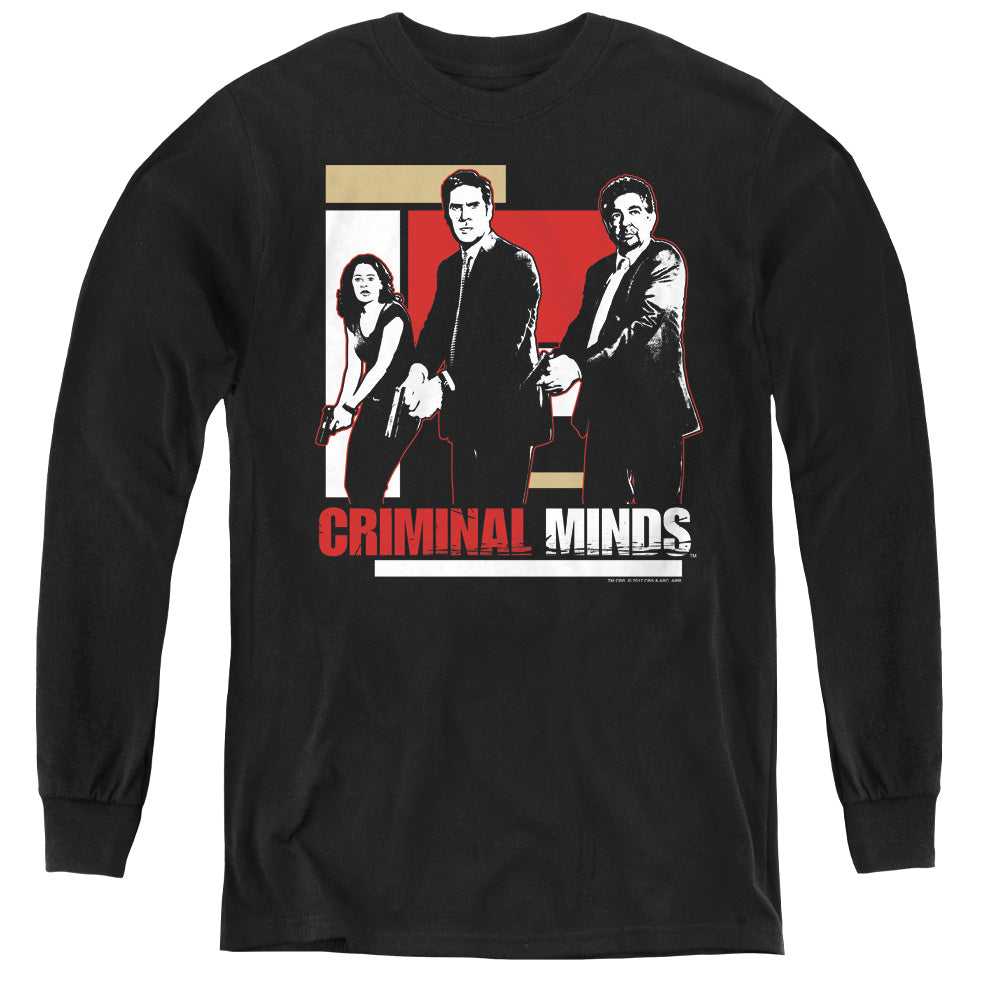 Criminal Minds Guns Drawn Long Sleeve Kids Youth T Shirt Black Officially Licensed