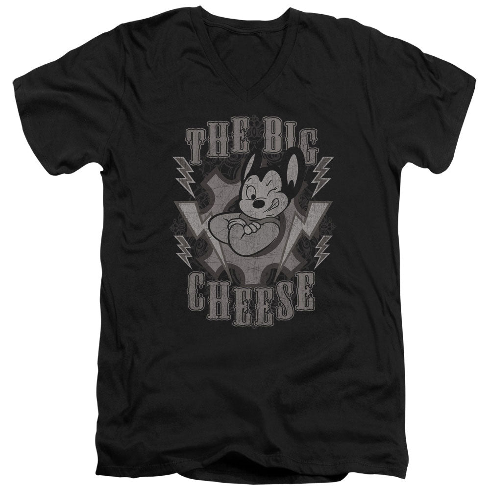 Mighty Mouse the Big Cheese Mens Slim Fit V-Neck T Shirt Black Officially Licensed