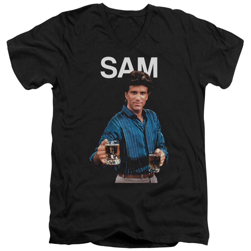Cheers Sam Mens Slim Fit V-Neck T Shirt Black Officially Licensed