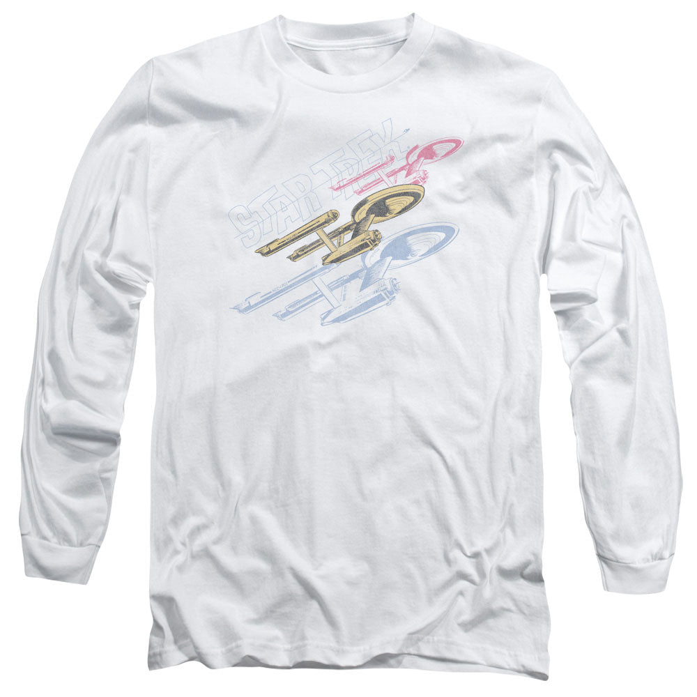 Star Trek Retro Tri Enterprise Mens Long Sleeve Shirt White Officially Licensed Officially Licensed