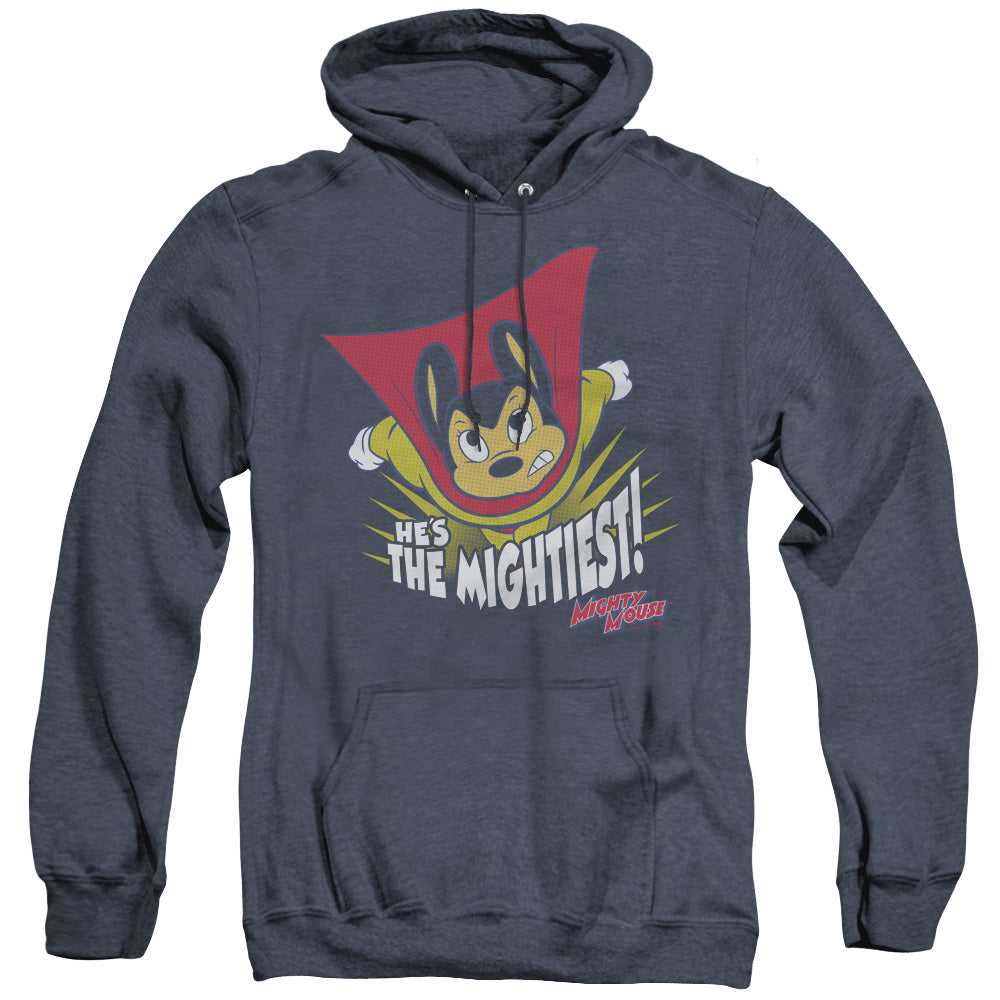 Mighty Mouse the Mightiest Heather Mens Hoodie Navy Officially Licensed