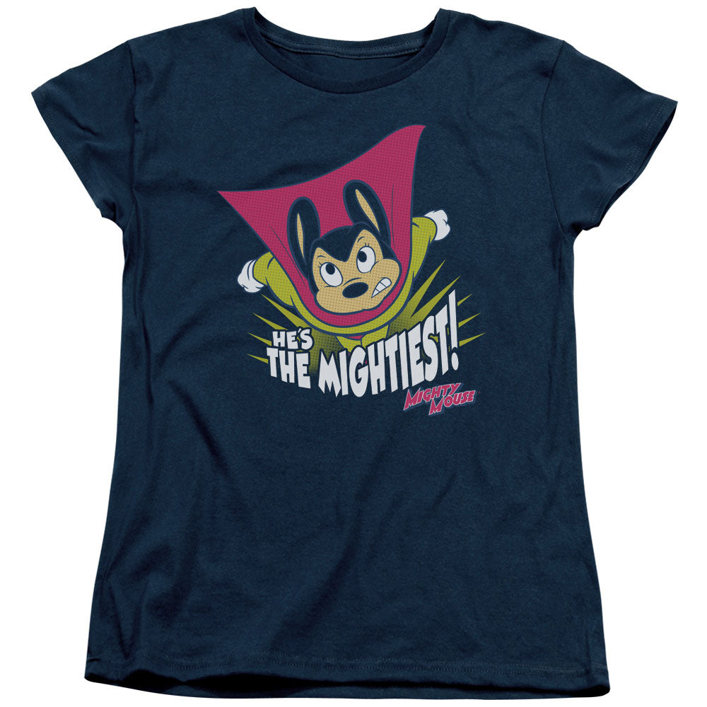 Mighty Mouse the Mightiest Womens T Shirt Navy Blue Officially Licensed