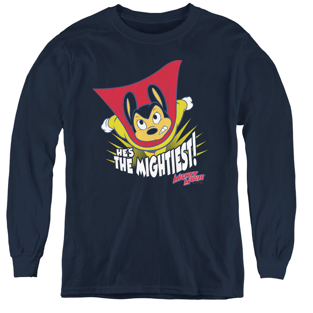 Mighty Mouse the Mightiest Long Sleeve Kids Youth T Shirt Navy Blue Officially Licensed