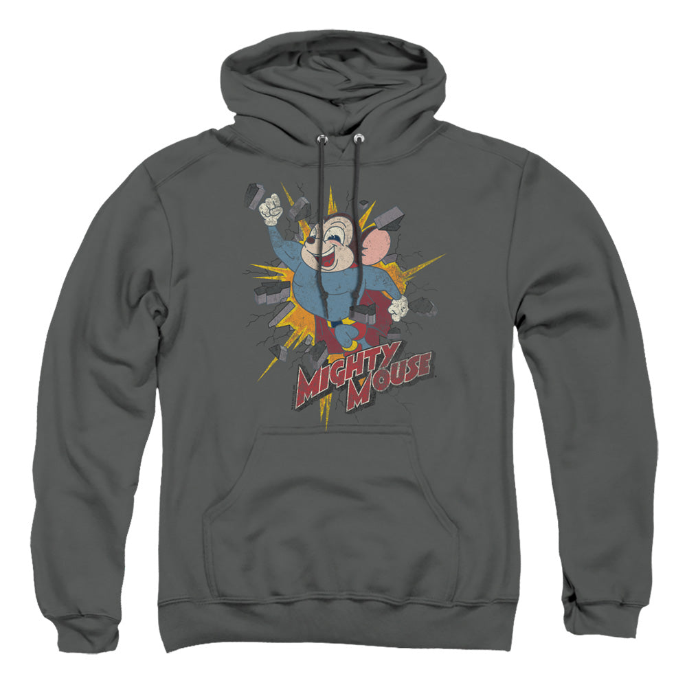 Mighty Mouse Break Through Mens Hoodie Charcoal Officially Licensed