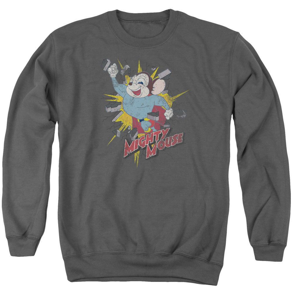 Mighty Mouse Break Through Mens Crewneck Sweatshirt Charcoal Officially Licensed