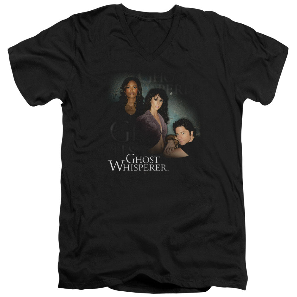 Ghost Whisperer Diagonal Cast Mens Slim Fit V-Neck T Shirt Black Officially Licensed