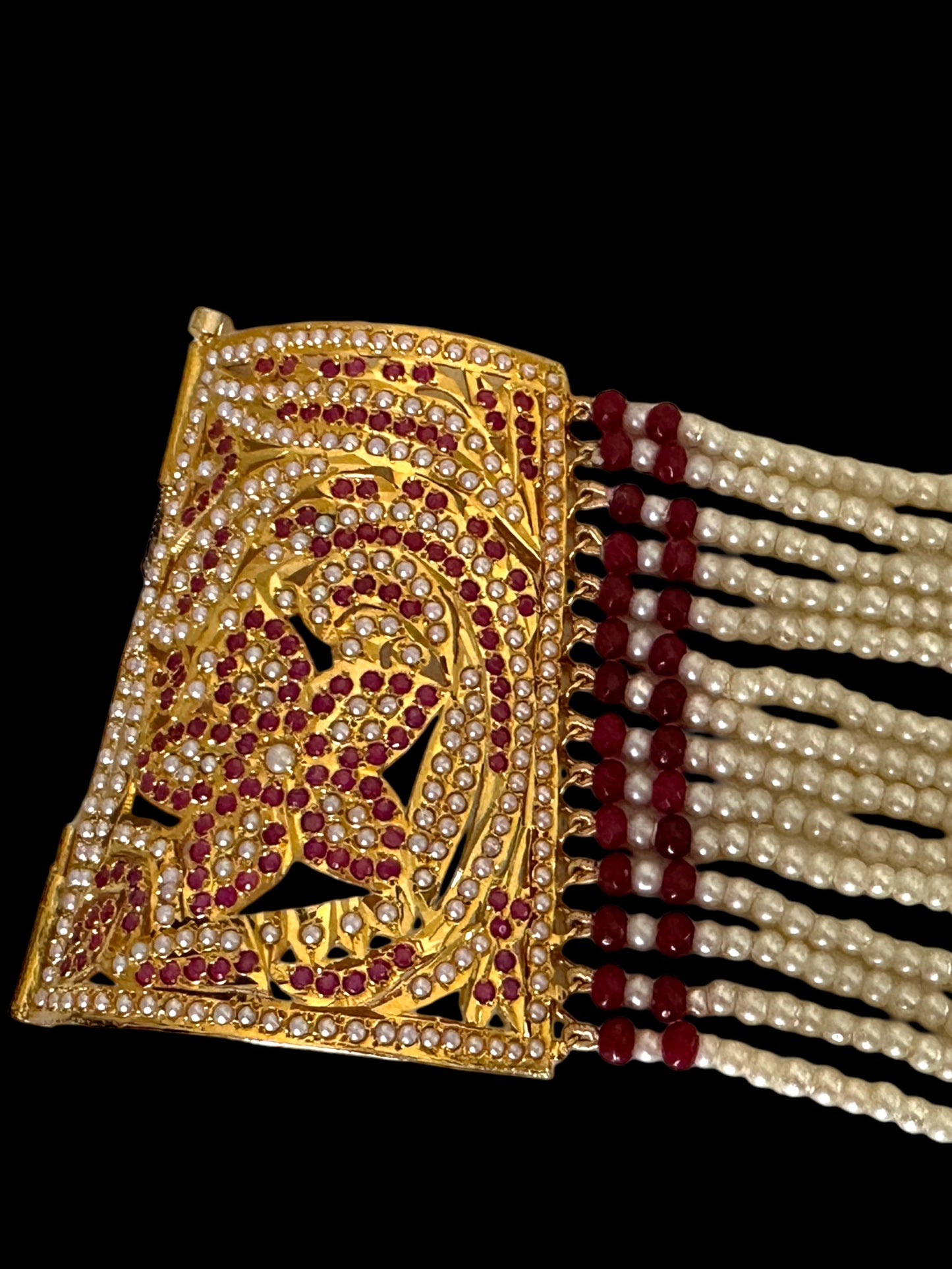 B198 Jadau bahi / bracelet - Ruby pearl ( READY TO SHIP )