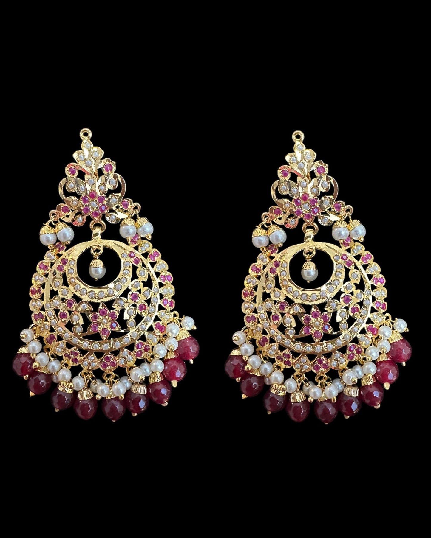 Dafiya ruby pearl Chandbali Earrings & Tika Set | Ships in 4 weeks | Deccan Jewelry