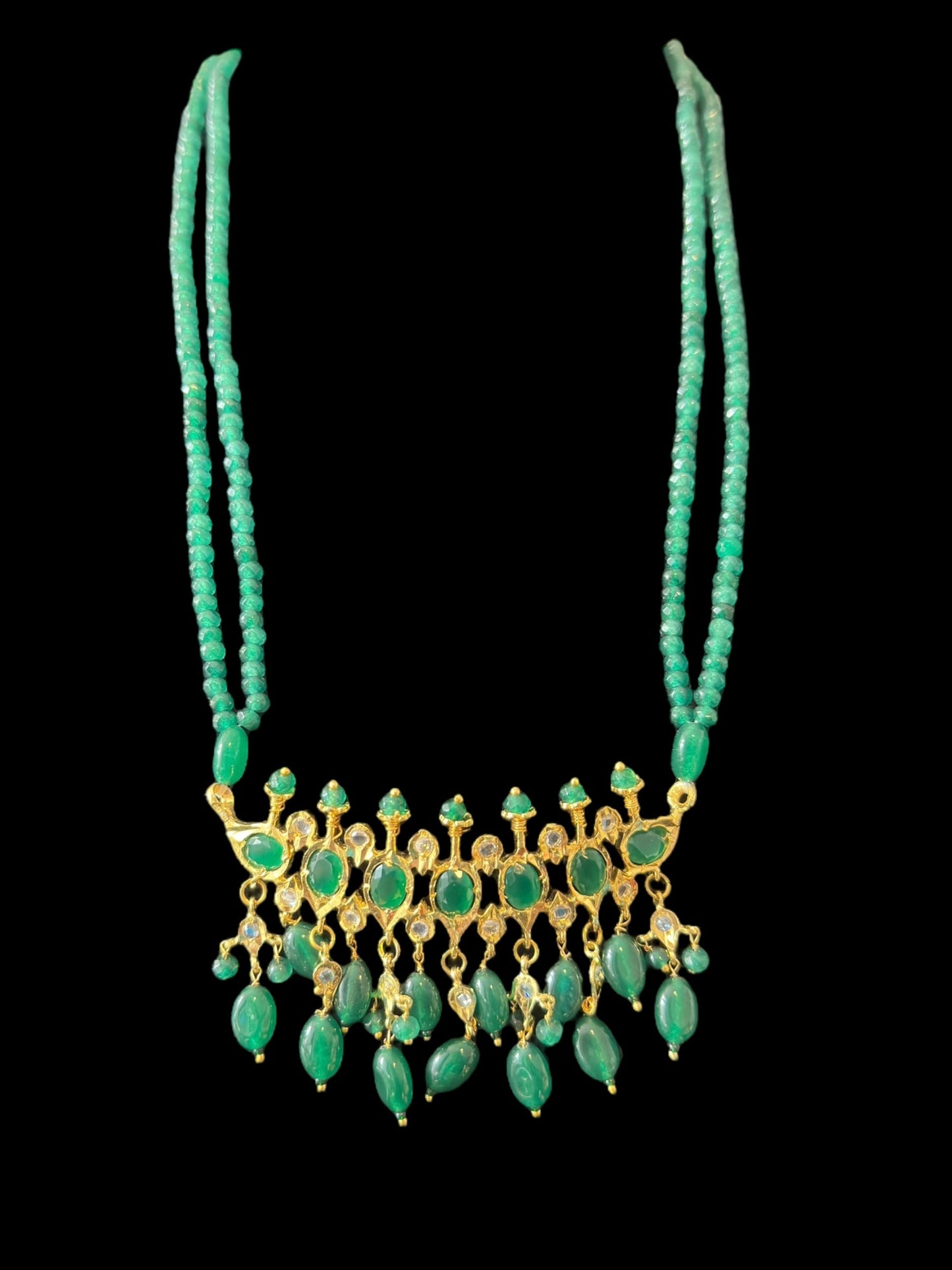 PS512 Tirmani with chandbali in green beads ( SHIPS IN 2 WEEKS )
